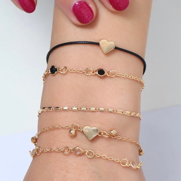 5-Layer Gold Heart Bracelet Anklets - Picture 5 of 9